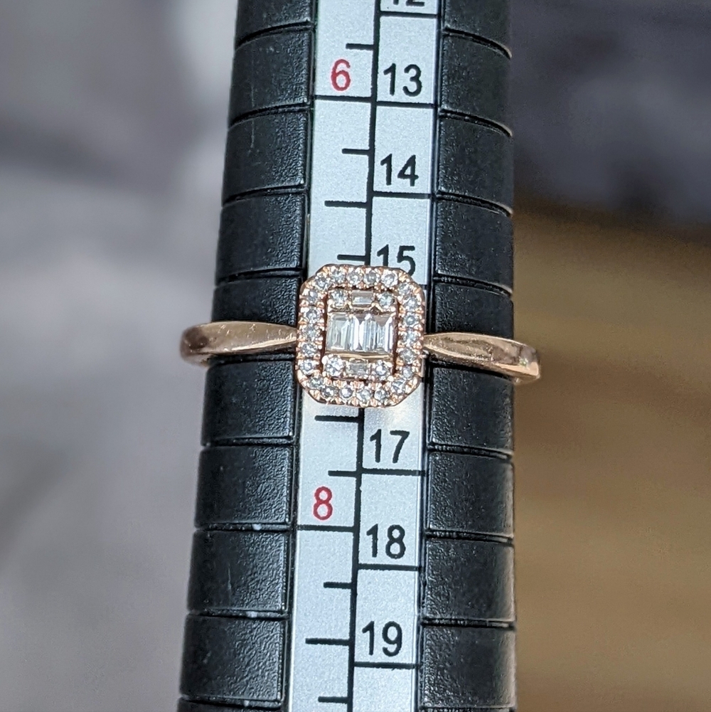 10K Rose Gold Round And Baguette Cut Diamond Cluster Ring - Picture 12 of 12